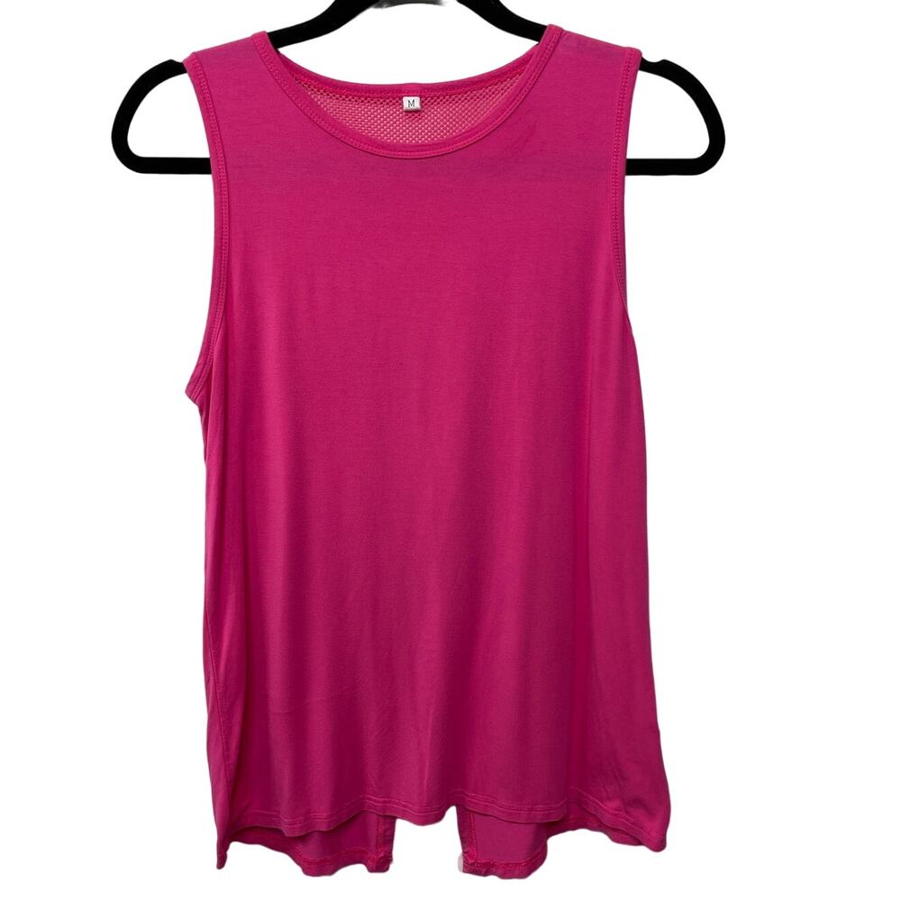 Sleeveless Crew Neck Tank Top Casual Lace Mesh Back Pink Womens‎ Size Medium